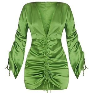 Green Satin V-Cut Dress